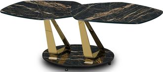 Naos Ausziehbarer Designer Couchtisch Basalto mit rotierenden Tischplatten - Black Desire /Gold