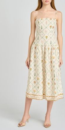 Wayf Juliet Print Linen Blend Midi Sundress in Ivory Botanical at Nordstrom, Size X-Large