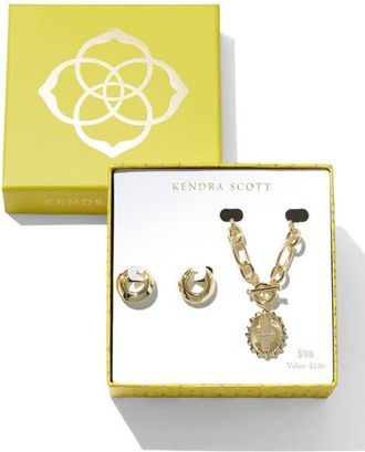 Kendra Scott Mama Mikki Huggie Hoop Earrings & Pendant Gift Set in Gold Metal at Nordstrom