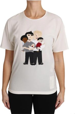 Dolce & Gabbana Elegante zijden blouse met applicaties - Dames - T-shirts - Wit - M - Tops