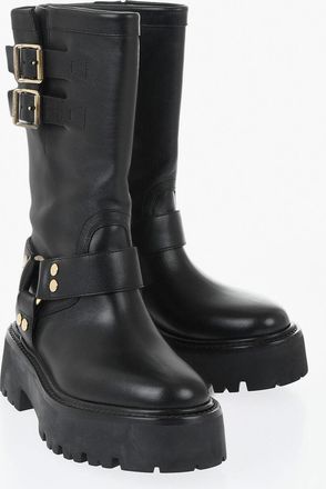 Celine Stivali in pelle con Suola Chunky 5cm Celine