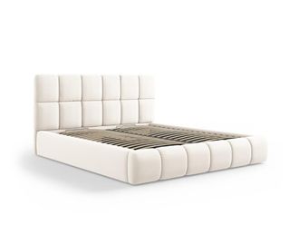 MICADONI Cama con cabecero y ba&uacute;l 180x200cm de terciopelo beige claro