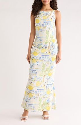 Sugarlips Mizie Open Back Maxi Dress in Blue-Multi at Nordstrom, Size X-Large