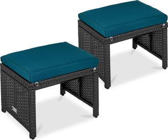 Best Choice Products Set of 2 Multipurpose Patio Wicker Ottomans w/ Removable Cushions, Steel Frame