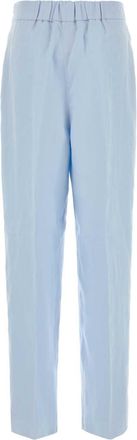 Agnona Womens Pleat Trouser Blue Linen