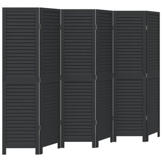 vidaXL Biombo Separador De 6 Paneles Madera Maciza Paulownia Negro Vidaxl