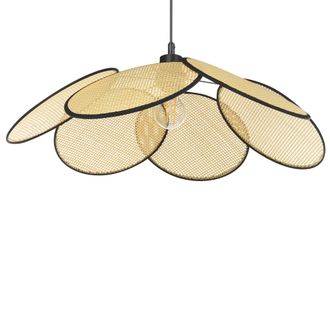Beliani L&aacute;mpara Colgante L&aacute;mpara De Techo Metal Hierro Papel Sala De Estar Boho Estilo Tradicional Natural Y Negro Meroo