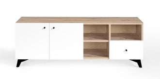 Pondecor Interiorismo Mueble TV COLONIA en MDF roble/blanco y patas negro mate