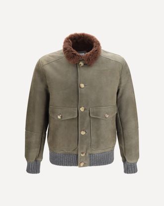 Brunello Cucinelli Waxed shearling Jacket with shearling collar Male XXL