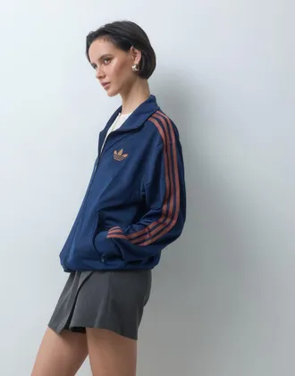 adidas Originals Firebird top della tuta ampio in blu navy e marrone