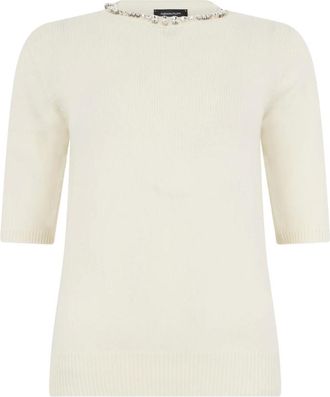Fabiana Filippi Truien & Vesten, Dames, Wit, XS, Wol, T-shirt met ronde hals en korte mouwen