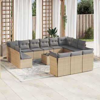 vidaXL Set Sof&aacute;s De Jard&iacute;n 14 Pzas Con Cojines Rat&aacute;n Sint&eacute;tico Beige Vidaxl