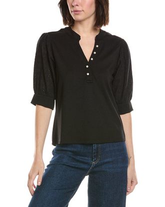 CeCe by Cynthia Steffe Cece Elbow Puff Sleeve Mixed Media Top