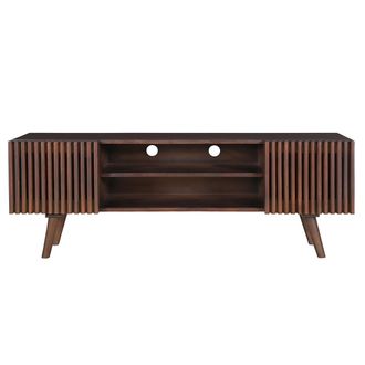 Miliboo Mueble Tv De Madera Maciza De Mango Oscuro Con Puertas Correderas 140 Cm Alba