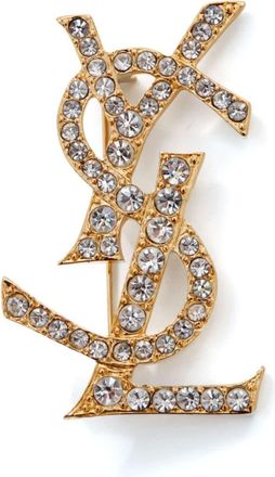 Saint Laurent Cassandre rhinestone-embellished brooch - women - Rhinestone/Gold Plated - One Size
