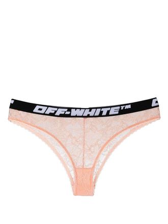 Off-white logo-waistband lace briefs - Neutrals