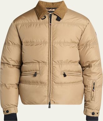 Moncler Mens Yunnan Corduroy-Collar Nylon Puffer Jacket