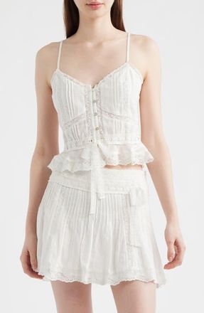 LoveShackFancy Avra Lace Trim Crop Top in White at Nordstrom, Size 14