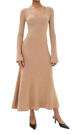 Paige Bel Ribbed Knit Dress In Dark Camel