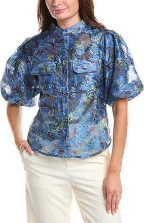 Gracia Floral Print Puff Sleeve Organza Top