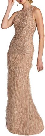 Mac Duggal Embellished Lace Sleeveless Feather Gown in Porcelain at Nordstrom, Size 10