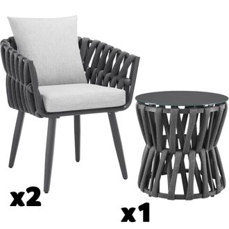 TecTake Conjunto 3 piezas mesa 2 sillas jard&iacute;n rope antracita lugano