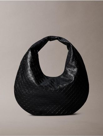 Calvin Klein Womens Monogram Embossed Shoulder Bag - Black