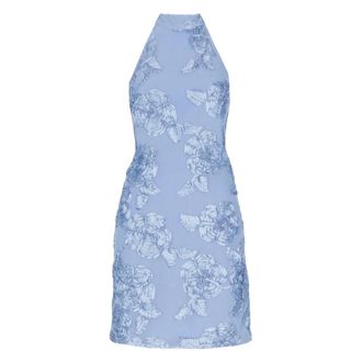 Rotate ROTATE Birger Christensen, Short Dresses, female, Blue, Size: S Flower Mesh Mini Dress