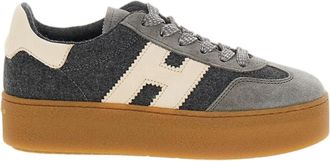 Hogan Grey H698 Allacciato H Suede Wool Platform Sneakers