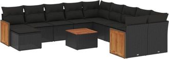 vidaXL Set De Sof&aacute;s De Jard&iacute;n 12 Piezas Cojines Rat&aacute;n Sint&eacute;tico Negro Vidaxl