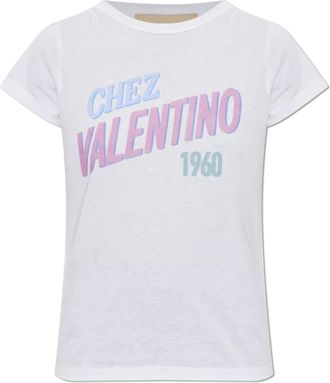 Valentino Garavani Katoenen Jersey T-shirt Met Chez Valentino 1960 Print - Dames - T-shirts - Wit - S - Katoen - Tops