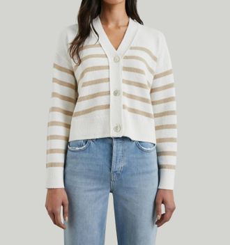 Rails Geneva Striped Cotton-Blend Cardigan In Sand Stripe