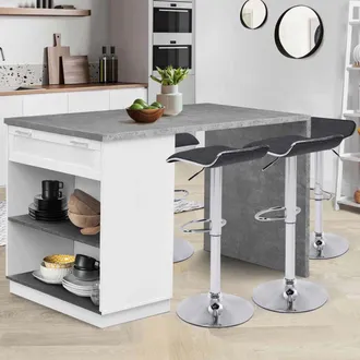 IDMarket Vito 130 Cm Isla Blanca Para 4 Comensales Con Encimera Efecto Hormig&oacute;n