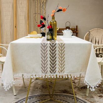 OEM Mantel Rectangular De Estilo R&uacute;stico, Lavable Y Resistente A Las Manchas, De Algod&oacute;n Y Lino Con Borlas, Ideal Para Cocina, Comedor, Picnic, Exteriores