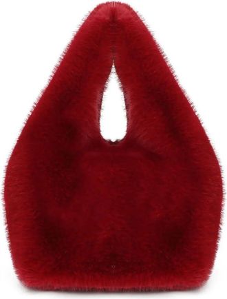 Generic Womens Plush Bags Womens Crossbody Bag Fur Handbag Leather Velvet Handheld(Blue)