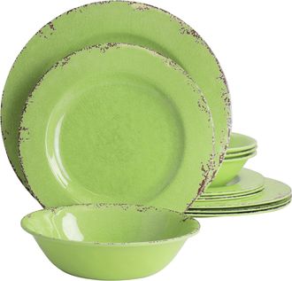 Gibson Mauna 12 Piece Melamine Dinnerware Set in Crackle Green