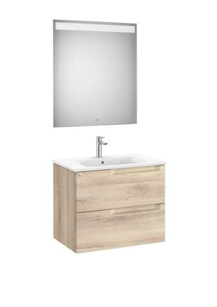 Roca Mueble Lavabo 700mm Aleyda 2 Cajones + Espejo Beige Madera