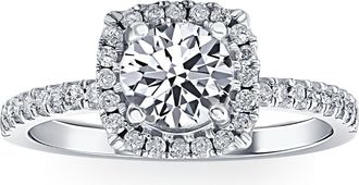 Pompeii3 1 3/4 Ct TW Lab Grown Diamond Cushion Halo Engagement Ring in 14k White Gold