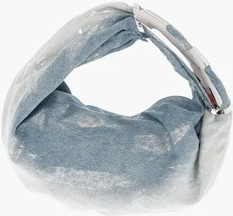 Diesel Metallic-Effect Denim Hobo Bag GRAB-D with Metal Monogram size One Siz