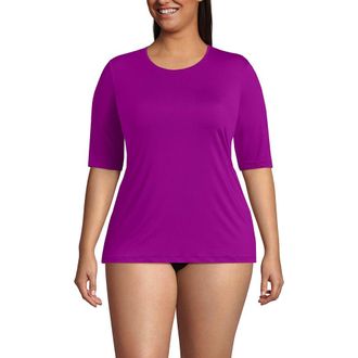 Lands End Elbow Sleeve Relaxed UPF 50 Rash Guard in Violet Rose at Nordstrom, Size 2X