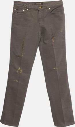 Roberto Cavalli Brown & Gold Denim Distressed Straight Leg Jeans S Waist 27