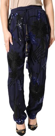 Christian Pellizzari Blue Sequined Tapered Trouser Womens Pants