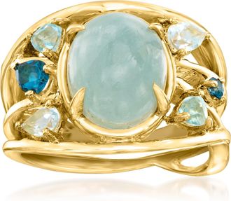 Ross-Simons Milky Aquamarine and. Tonal Blue Topaz Ring in 18kt Gold Over Sterling