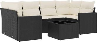 vidaXL Set De Comedor De Jard&iacute;n 7 Pzas Y Cojines Rat&aacute;n Sint&eacute;tico Negro Vidaxl