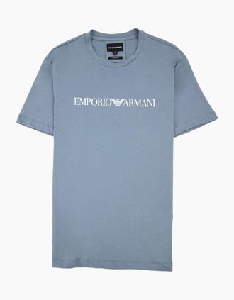 Emporio Armani Mens Emporio Armani Pima-jersey T-shirt With Logo Petrol Blue - Size: 38