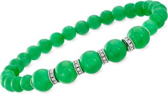 Ross-Simons 6-8mm Jade Bead and. Diamond Stretch Bracelet With Sterling Silver
