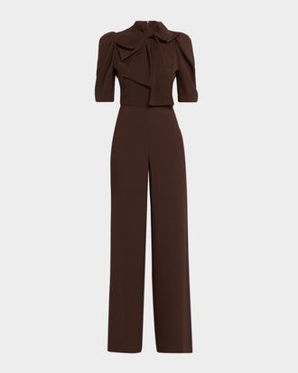 Black Halo Ara Puff-Sleeve Bow Jumpsuit