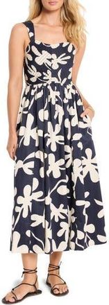 Nic+Zoe Sarah Glowing Flower Stretch Cotton Midi Sundress in Indigo Multi at Nordstrom Rack, Size X-Small