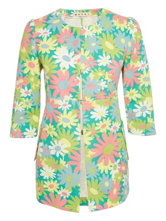 Marni floral-print fitted jacket - women - Cotton - S - Green