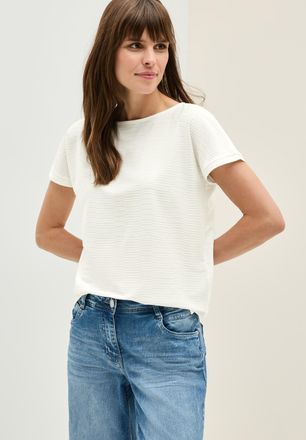 Cecil T-Shirt CECIL, Damen, Gr. XL (44), weiss (vanille wei&szlig;), Jersey, Obermaterial: 65% Polyester, 35% Viskose, unifarben, normal h&uuml;ftbedeckend, U-Boot-Aus